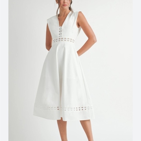 Luxe Dresses & Skirts - Luxe White Midi Dress with crochet lace trim Details
